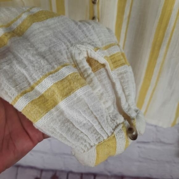 Free People Yellow Striped Button Up Peasant - Picture 6 of 12